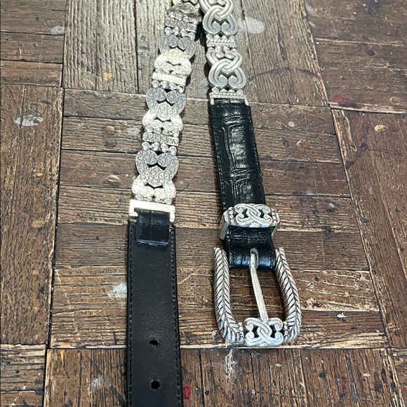 BRIGHTON Black leather adorned and silvertone belt